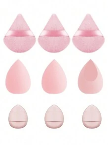 9pcs Soft & Skin-Friendly Makeup Sponge Tool Set - 3pcs Double-Layer Powder Puff, 3pcs Large Makeup Blender, 3pcs Thumb Cushion Puff - Pink - View 5