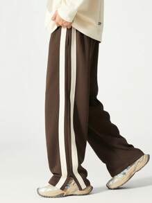 大码男士休闲直筒裤，秋季新款宽松长裤 - 咖啡棕 - 查看 4