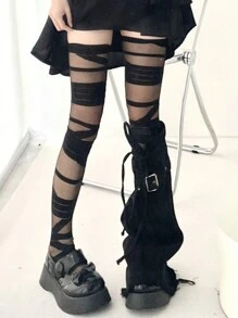2 pares Meias Altas Acima do Joelho Pretas e Brancas Doces e da Moda, Meias de Seda Transparente Até a Coxa com Fitas, Adequadas para Primavera e Verão