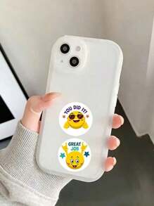 500 unidades/rolo de adesivos de rosto amarelo de desenho animado, 1 polegada e 1,5 polegada, recompensa para professores e incentivo aos alunos, adequados para papelaria, livros, telefones, laptops, capacetes, garrafas de água, óculos, multiuso, adesivos de vinil de PVC à prova d'água, material escolar, volta às aulas