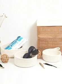 Rope Woven Storage Basket With Handle, Desktop Organizer Basket For Toys, Stationery, Cosmetics, Home Use