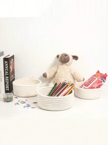 Rope Woven Storage Basket With Handle, Desktop Organizer Basket For Toys, Stationery, Cosmetics, Home Use