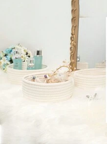 Rope Woven Storage Basket With Handle, Desktop Organizer Basket For Toys, Stationery, Cosmetics, Home Use