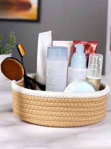 Rope Woven Storage Basket With Handle, Desktop Organizer Basket For Toys, Stationery, Cosmetics, Home Use