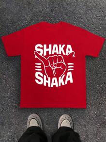 Hand Performing Shaka Sign 180g Pure Cotton Men's Tshirt Comfort Fit - 紅色 - 查看 1