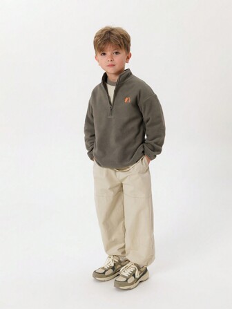 MARC&JANIE Young Boy Casual Basic Anti-Static Soft Fleece Half-Zip Stand Collar Sweatshirt, Autumn