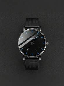 4pcs/Set Fashionable Men's Black Round Face Casual Alloy Quartz Analog Watch, Necklace, Ring Jewelry Set