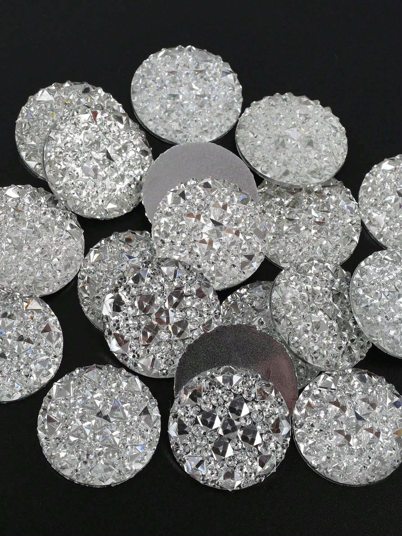 Random Rhinestone White 20pcs/Pack Flat Resin Rhinestones, 20mm Large Round Resin Rhinestones ...
