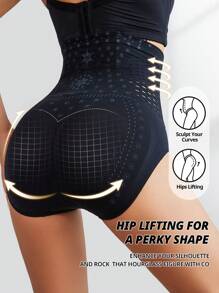 Seamless Printed Hollow Out Underwear Women High Waist Tummy Control Panties Postpartum Shapewear Breathable Lingerie - Black - View 8