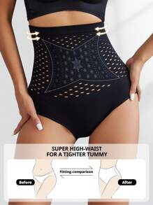 Seamless Printed Hollow Out Underwear Women High Waist Tummy Control Panties Postpartum Shapewear Breathable Lingerie - Black - View 6