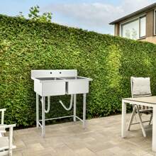 Durable Stainless Steel Freestanding Utility Sink, 41"X23"X45"  Commercial Stainless Steel Sink With 2 Compartment– Easy Maintenance, Versatile For Indoor And Outdoor Use, Home, Restaurant, Laundry, Garage, Workshop Sink, Outdoor