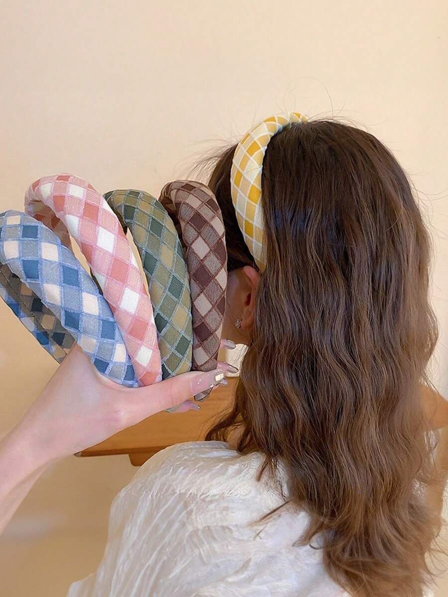 1 件/5 件 新款时尚海绵格子头带，女孩彩色发箍，提升头顶高度 - 彩色 - 查看 1