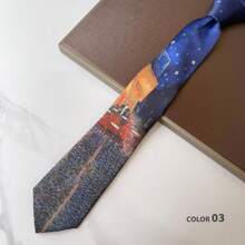Van Gogh Starry Sky Print Necktie, 8cm Manual Tie For Men & Women, Formal Vintage Street Fashion Style - Multicolor - View 14