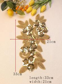 21 厘米宽畅销串珠刺绣和水钻贴花面料，3D 花卉设计配亮片蕾丝边，服装和家纺 DIY 工艺用品 - 金色 - 查看 3