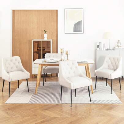 Conjunto de 4 cadeiras de jantar com bases de metal, cadeiras de cozinha modernas com encosto, poltronas de sala de jantar