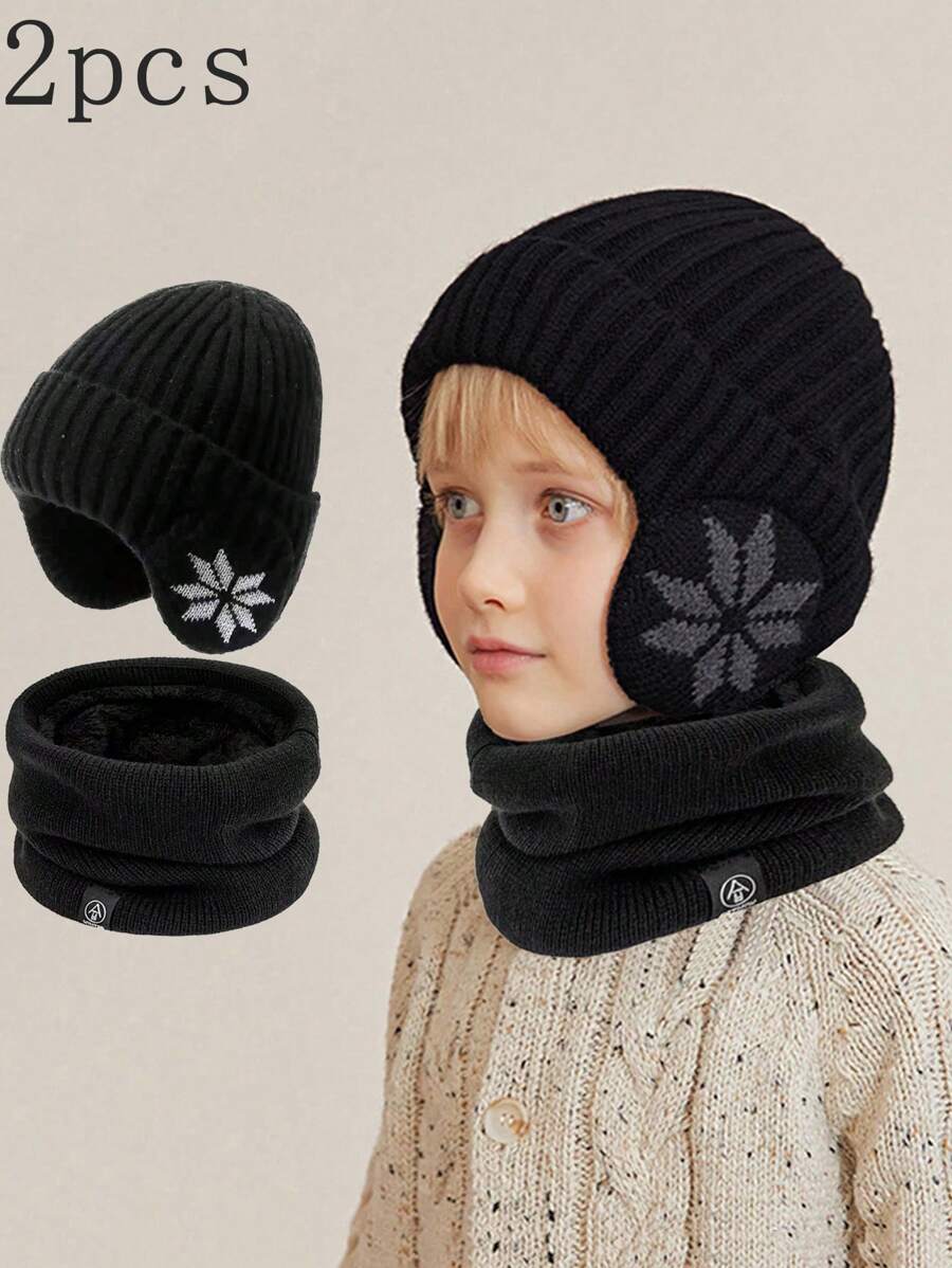 2pcs Winter Beanie Hat And Scarf Set For Boys And Girls - Warm Knit Hat + Windproof Warm Neck Warmer