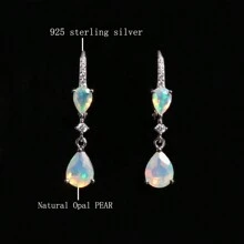 Bolaijewelry 长款垂坠银耳环，镶嵌天然蛋白石宝石，精美珠宝 - 白色 - 查看 5