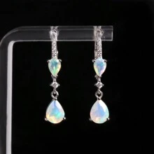 Bolaijewelry 长款垂坠银耳环，镶嵌天然蛋白石宝石，精美珠宝 - 白色 - 查看 3