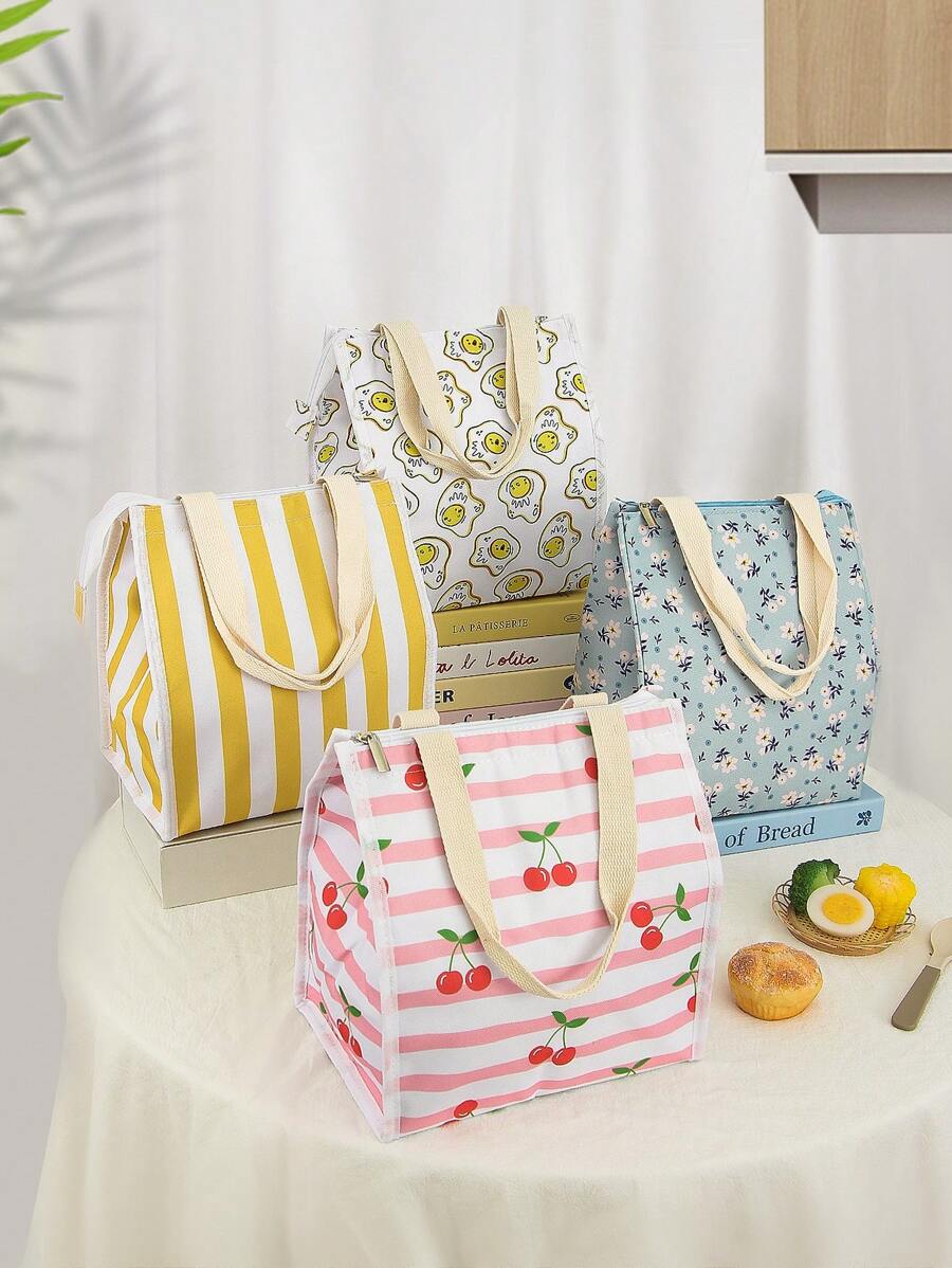 1 件大容量便携式内铝箔隔热拉链半封闭午餐盒袋工作通勤用午餐手提包返校午餐套装学校用品午餐盒袋家居必需品返校 - 彩色 - 查看 1