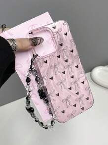 1pc Fashionable Transparent Glossy Butterfly & Heart Print Phone Case With Lanyard, Compatible With IPhone11/12/13/14/15/16 16PRO 16PROMAX, And Series GalaxyA05/A15/A25/A35/A53/A54/A55/S23/S24ULTRA Waterproof Shockproof Anti-Fall Scratch Resistant