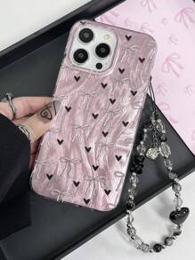 1pc Fashionable Transparent Glossy Butterfly & Heart Print Phone Case With Lanyard, Compatible With IPhone11/12/13/14/15/16 16PRO 16PROMAX, And Series GalaxyA05/A15/A25/A35/A53/A54/A55/S23/S24ULTRA Waterproof Shockproof Anti-Fall Scratch Resistant