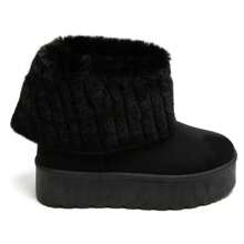 Faux Fur Lined Platform Ankle Boot – Warm And Comfortable Winter Shoe - Black - View 2