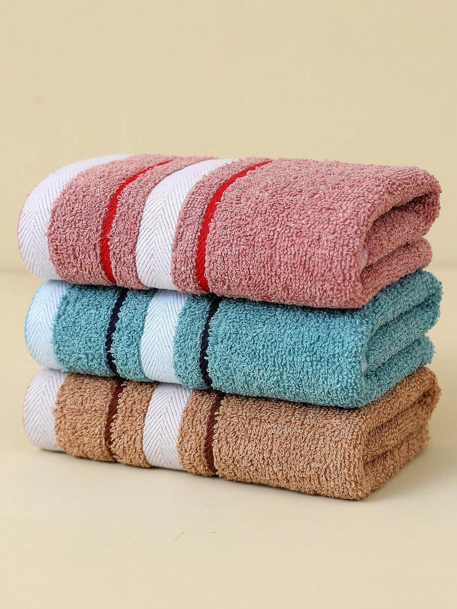 3 条装白色箭头条纹毛巾，速干柔软舒适面巾，适用于浴室、卧室、卫生间 - 彩色 - 查看 1