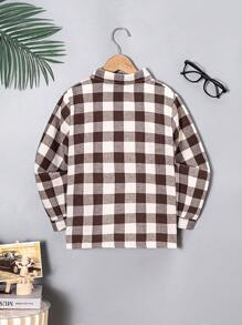 Camisa de manga larga a cuadros marrón café y blanca, de estilo callejero casual para niño - Café integral - Ver 2