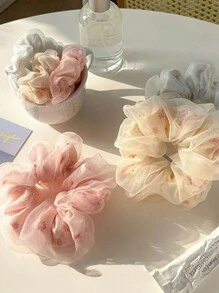 3 pièces Chouchous de cheveux en style français, à double couche délicate en mesh, doux et élégants, accessoires de cheveux polyvalents, élastiques à cheveux
