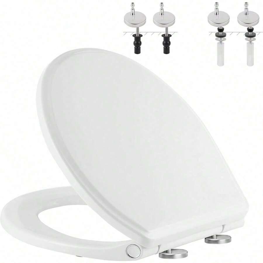 Premium Round Toilet Seat With Cover Quiet Close, OneClick To Quick