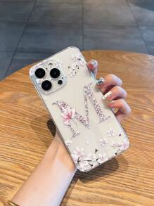 1 pezzo Custodia telefonica trasparente anti-caduta in TPU con copertura completa, stampa UV a colori con lettera M e tappo antipolvere placcato in metallo a forma di lettera M, compatibile con /Redmi/Honor