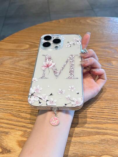 1 pezzo Custodia telefonica trasparente anti-caduta in TPU con copertura completa, stampa UV a colori con lettera M e tappo antipolvere placcato in metallo a forma di lettera M, compatibile con /Redmi/Honor