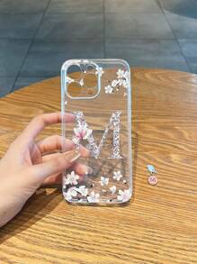 1 pezzo Custodia telefonica trasparente anti-caduta in TPU con copertura completa, stampa UV a colori con lettera M e tappo antipolvere placcato in metallo a forma di lettera M, compatibile con /Redmi/Honor