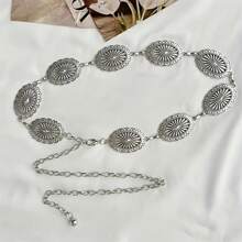 Vintage Silver Color Belt, Multi-Functional Dress Accessory, Elegant Summer Fashion Waist Chain, Retro Casual Style With Oval Hollow Design, Women Jewelry - Gold - View 4