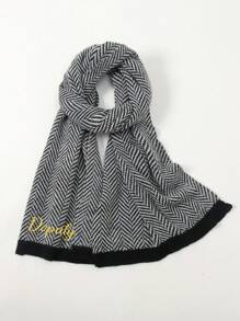 1pc Striped Polyester Scarf/Shawl, Autumn/Winter Reversible Warm Soft Touch Scarf, Unisex, Knitted Herringbone Pattern, Fashionable Gift For Students And Couples
