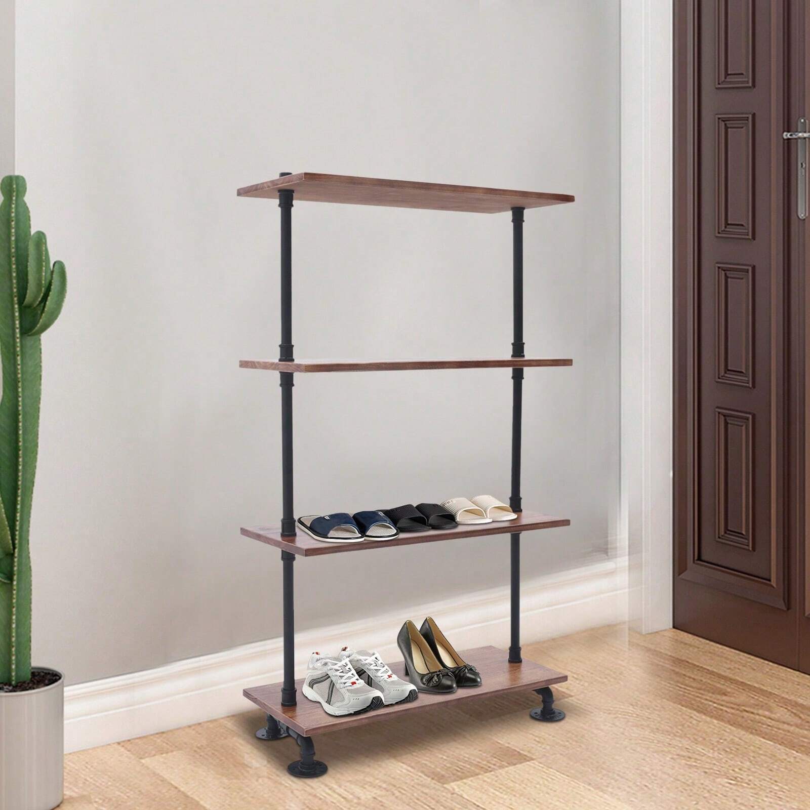 4 Tiers DIY Shelf Bookshelf Bracket Standing Rack Industrial Iron Pipe