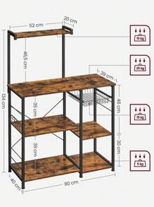 VASAGLE Estante de Cocina, Estante de Pie con Cesta de Metal, Estante para Maletas con 6 Ganchos y Estantes, Estante para Microondas, Estante para Especias, para Ollas y Utensilios de Cocina, Diseño, Greige y Negro/Beige Roble y Blanco Clásico/Vintage Marrón y Negro - Marrón - Ver 2