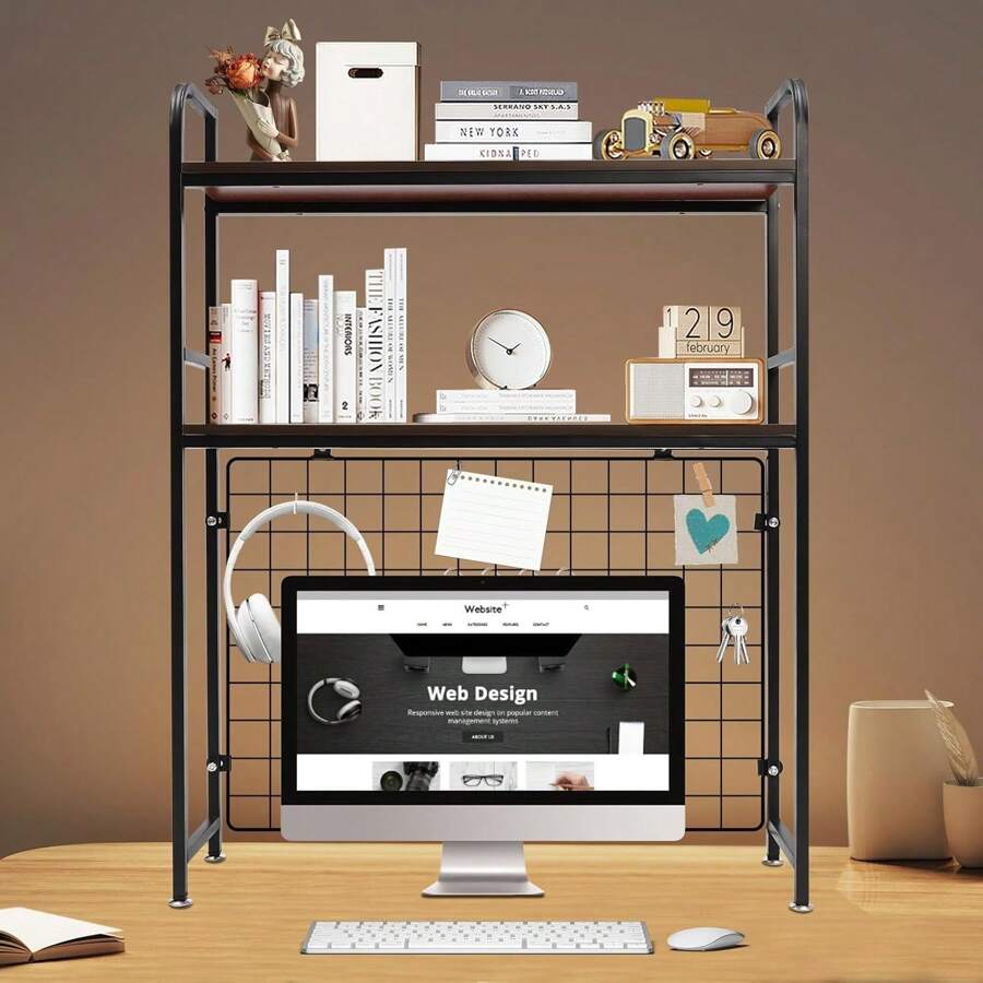 Desktop Bookcase Bookshelf Desk Hutch, 2Tier Multipurpose Countertop