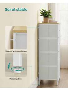 SONGMICS Commode, Meuble de Rangement pour Chambre, Colonne de Rangement en Tissu avec 4 Tiroirs, Cadre en Métal, Blanc et Couleur Boisée