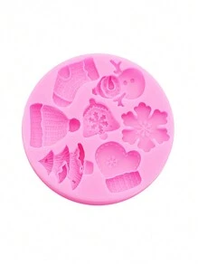 1pc Khuôn silicon chất liệu silicon lỏng màu hồng, Khuôn silicon phụ kiện thủ công bằng nhựa Giáng sinh, Tất Giáng sinh, Mũ, Găng tay, Phụ kiện nhựa bông tuyết Khuôn nhựa Epoxy - Hồng - Xem 4