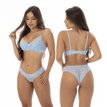 Isis Lace Lingerie Set Without Cup - Dusty Blue - View 5