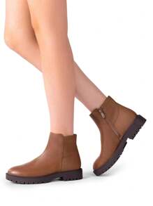 Casual Women's Low Heel Pointed Toe Chelsea Ankle Boots Stylish Slip-On Elastic Booties - 棕色 - 查看 6