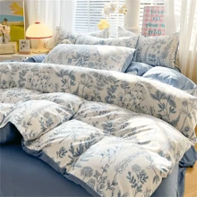 4 Stücke Polyester Bettbezug Set, weiches atmungsaktives Federn Muster Bettwäsche Set, geeignet für Schlafzimmer, Gästezimmer (1*Bettlaken + 1*Bettbezug + 2*Kissenbezug, ohne Füllung)