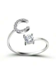 1 Stück modischer einstellbarer Ring mit 26 englischen Buchstaben Design aus kubischem Zirkonia, kreatives Geschenk für Frauen, Paar-Alltagsringe
