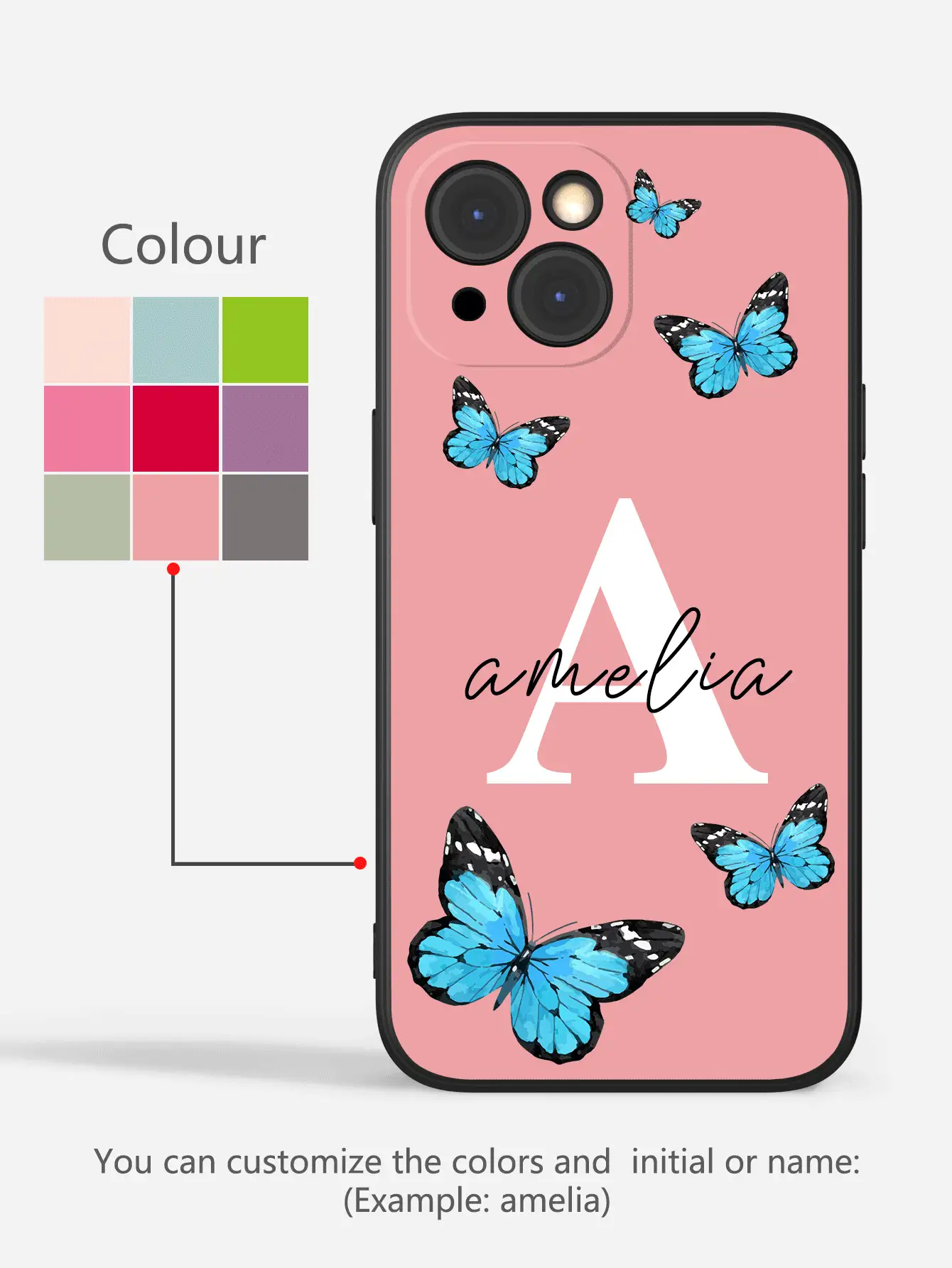 1个个性化蝴蝶结图案字母签名软手机壳，加厚防摔手机壳，可定制文字，兼容三星A23/A14/S23/24 Ultra、11/13/15/16 Pro Max，定制手机壳，街头休闲时尚，手机及配件，时尚秋季，时尚个性化手机壳，送给男朋友、女朋友、家人、朋友、祖父母、情侣，周年纪念日、生日礼物，国际版，非国内版 - 黑色 - 查看 3