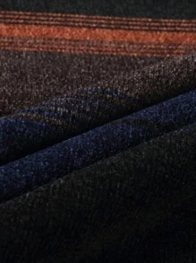 Navy Blue Men's Winter Thick Thermal Lined Chenille Striped Knitted Sweater - Navy Blue - View 8