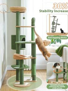 PAWZ Road 150cm Cactus Scratching Post, High Scratching Post For Large Cats, Multi-Storey Cat Tower, Scratching Post For Indoor Cats, Cat Apartment With Large Hammock, Scratching Post And 2 Perches - 綠色 - 查看 3