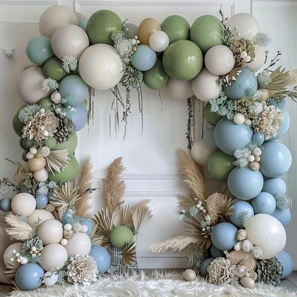 129pcs Dusty Blue Green Balloon Garland Arch Kit - Vibrant Emulsion Latex Balloons For Stunning Decor - Perfect For Birthday, Wedding, Anniversary, Bar Mitzvah, Prom, And Dancing Party Celebrations