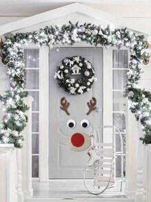 1 Set - Decoración navideña linda, pegatinas de fieltro de Papá Noel, muñeco de nieve, reno de dibujos animados para puerta/ventana, accesorios para escaparate de tienda, pegatinas navideñas, pegatinas de fieltro navideñas, pegatinas desmontables de muñeco de nieve navideño para puerta/ventana