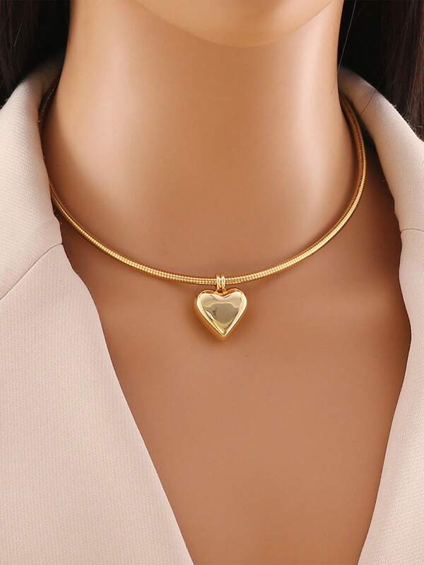 1pc Fashion Romantic Heart-Shaped Stainless Steel Necklace, Minimalist Round Bead Clavicle Neck Chain, Elegant Gift For Party